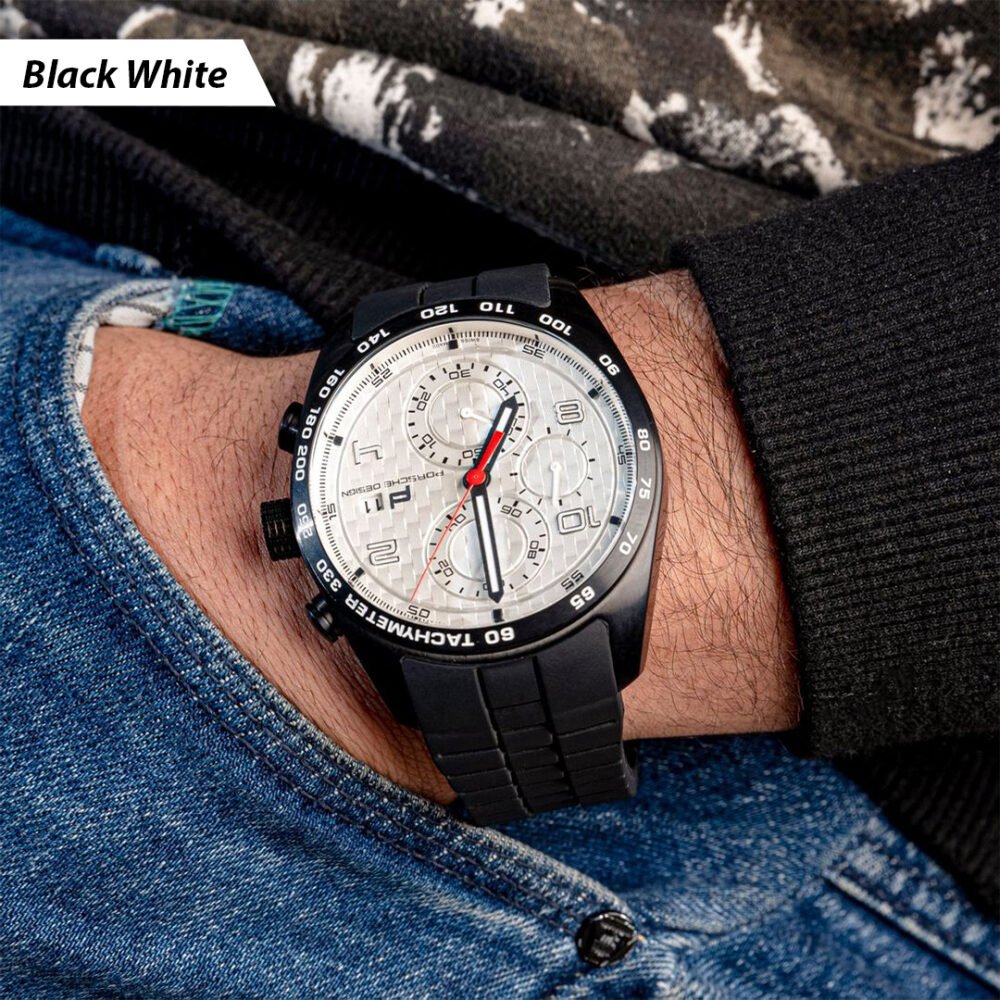 بورش Men's Stainless Steel Chronograph Sports Watch with Rubber Strap - P6620 - Image 2