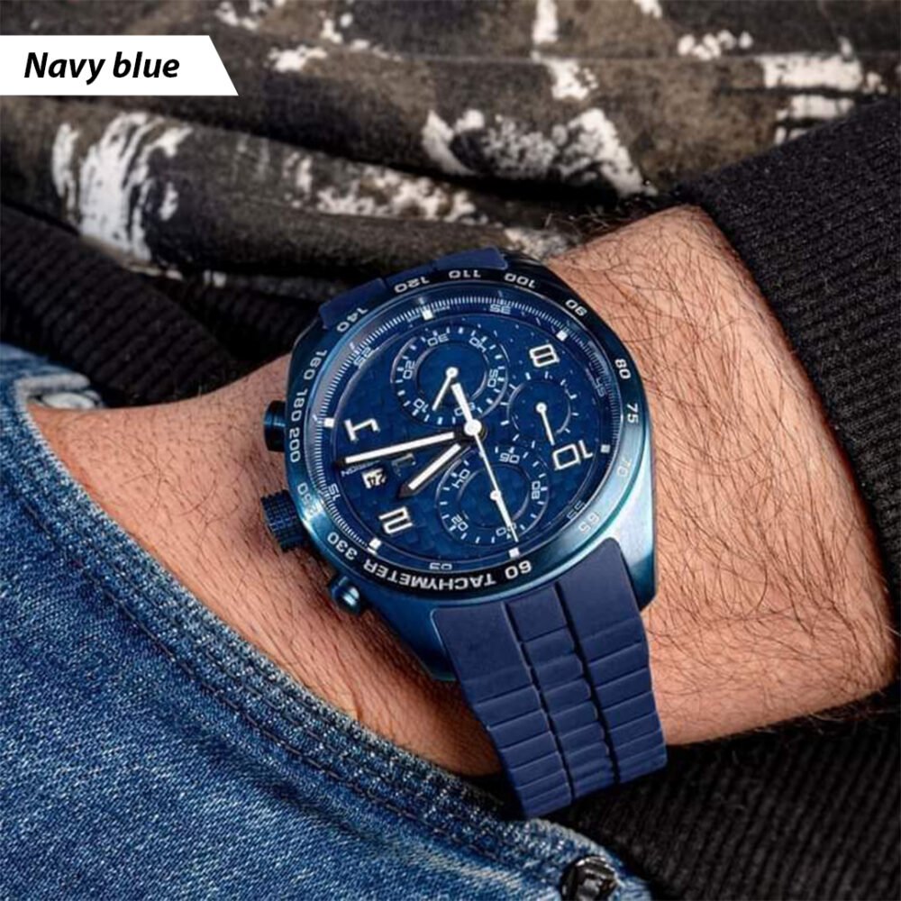 بورش Men's Stainless Steel Chronograph Sports Watch with Rubber Strap - P6620 - Image 4