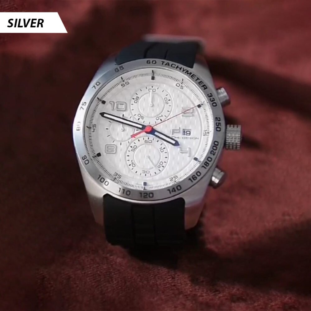 بورش Men's Stainless Steel Chronograph Sports Watch with Rubber Strap - P6620